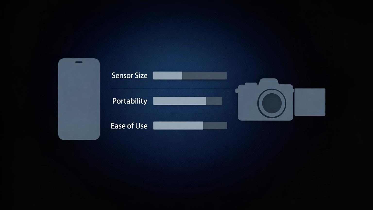 Visual comparison chart contrasting smartphone and dedicated camera capabilities for vlogging content creation