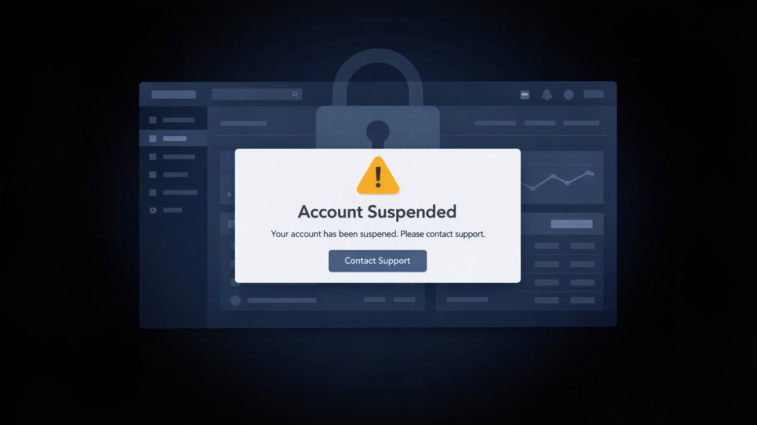 Illustration of a suspended SaaS account dashboard showing access denied message and locked interface elements
